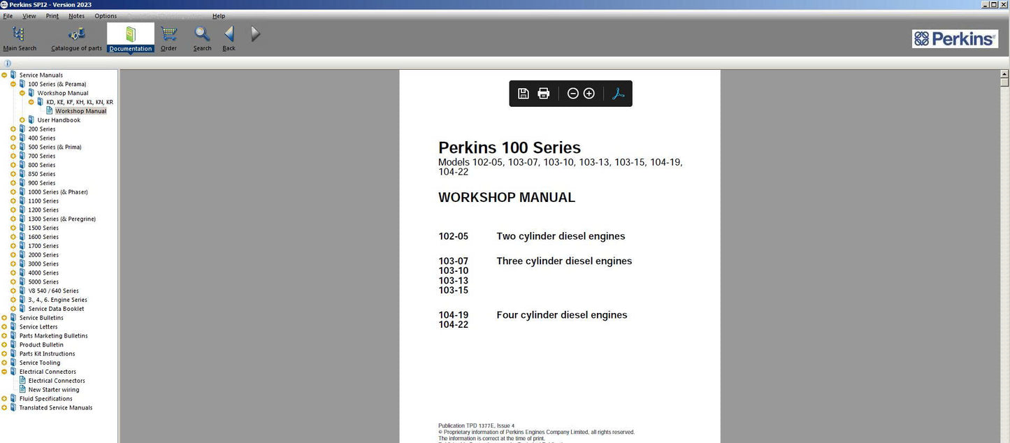 PERKINS SPI2 2023A Service Manual & Parts Information System